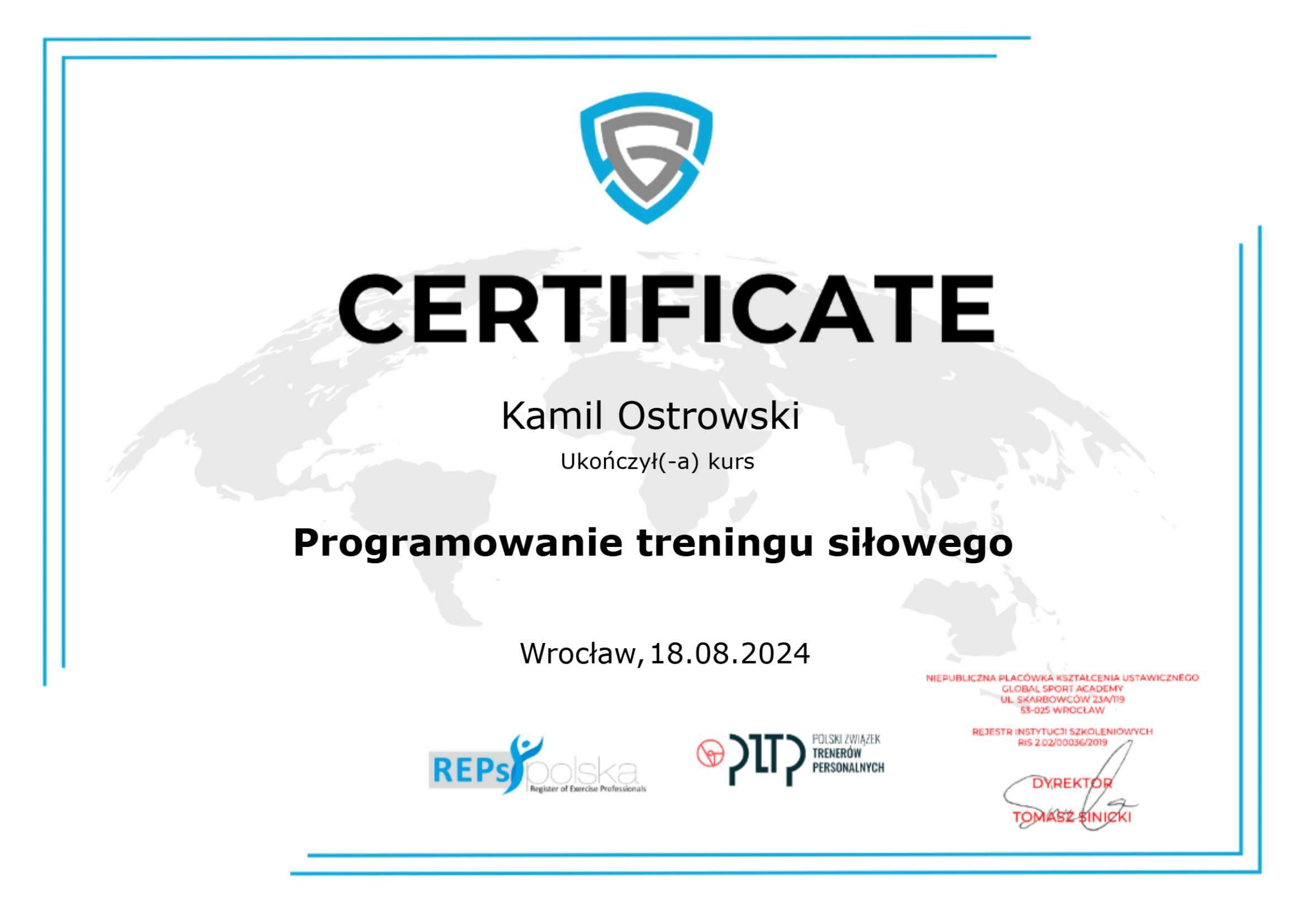 certificate PROGRAMOWANIE TRENINGU SIŁOWEGO-1
